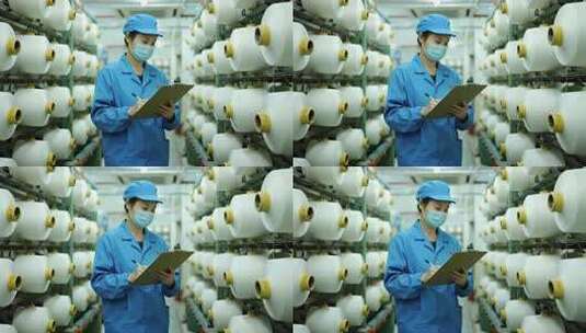 纺织女工巡查车间工业制造行业视频高清在线视频素材下载
