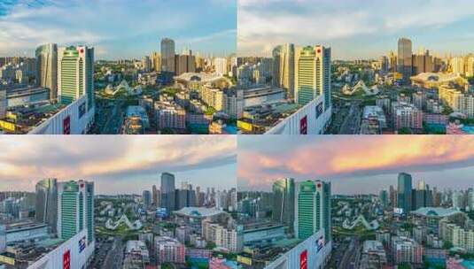 武汉光谷广场日落晚霞夜景车流繁华城市街道高清在线视频素材下载