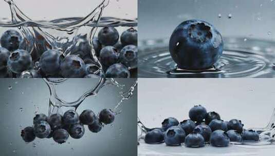 蓝莓入水溅起水花特写高清在线视频素材下载
