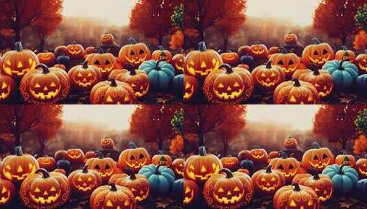 秋天自然场景中的万圣节南瓜高清在线视频素材下载