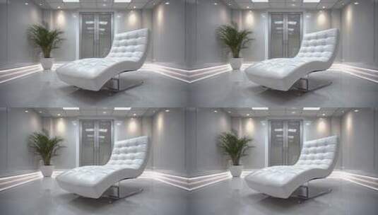 极简主义风格白色躺椅在现代室内空间高清在线视频素材下载