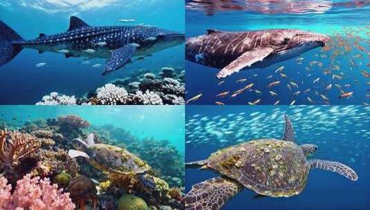 海洋世界海底鱼群生物活动高清在线视频素材下载