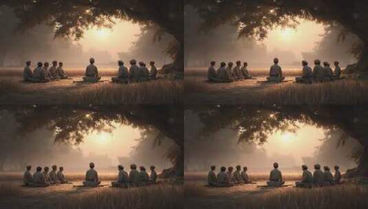 东方禅意：晨曦中的修行者静坐冥想高清在线视频素材下载