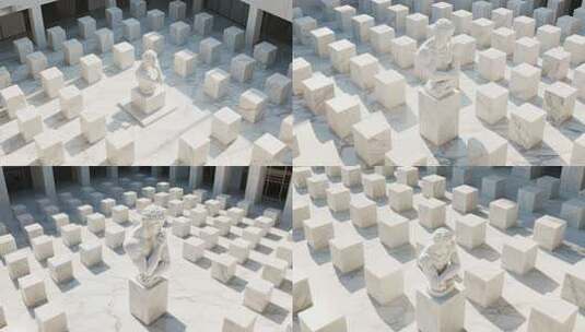 室内白色雕塑与方块场景高清在线视频素材下载