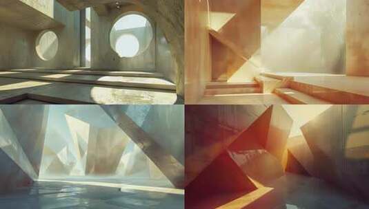 光影下的几何建筑场景高清在线视频素材下载
