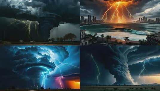 龙卷风雷雨夜的壮观闪电风暴降临前自然景象高清在线视频素材下载