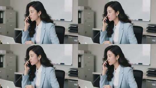 青年女商人办公室打电话高清在线视频素材下载