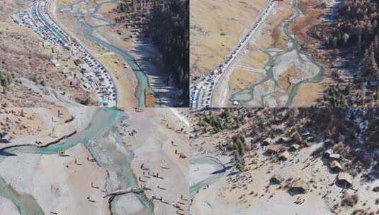 秋天四川阿坝理小路大二普营地航拍合集高清在线视频素材下载