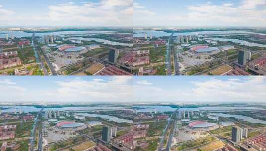 江西南昌艾溪湖奥体中心体育馆蓝天白云延时高清在线视频素材下载