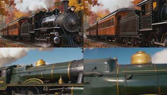 秋日森林中的蒸汽火车高清在线视频素材下载