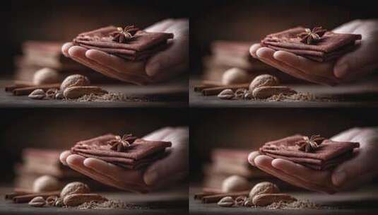 手托香料与红布：传统疗法与自然健康的象征高清在线视频素材下载