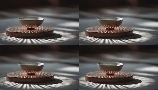 光影交织下的茶碗禅意静谧高清在线视频素材下载
