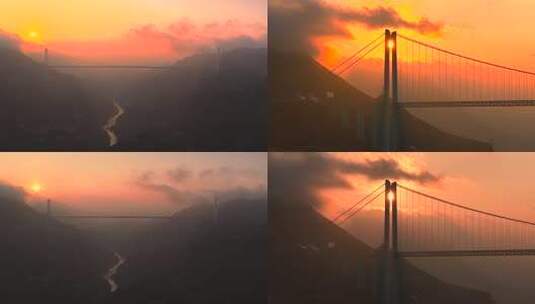 夕阳下的花江峡谷大桥高清在线视频素材下载