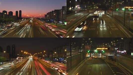 城市车流日转夜北京车流延时 晚高峰堵车高清在线视频素材下载
