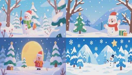 圣诞雪人雪景卡通画面高清在线视频素材下载
