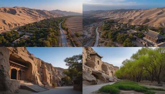 沙漠中的中式古建筑群高清在线视频素材下载