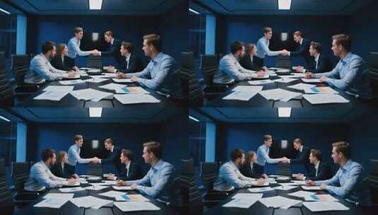 办公室团队会议握手场景高清在线视频素材下载