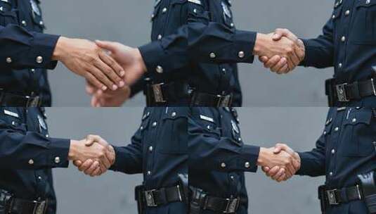 两名警察身穿制服握手团结合作特写视频高清在线视频素材下载