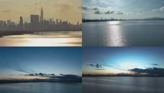 深圳湾城市建筑日落全景高清在线视频素材下载