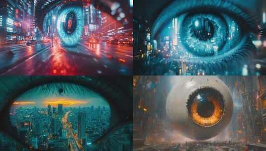 通过眼睛视角看城市夜景高清在线视频素材下载