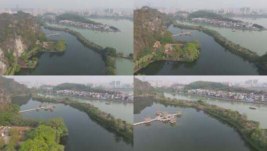 春日广东肇庆七星岩建筑物航拍高清在线视频素材下载