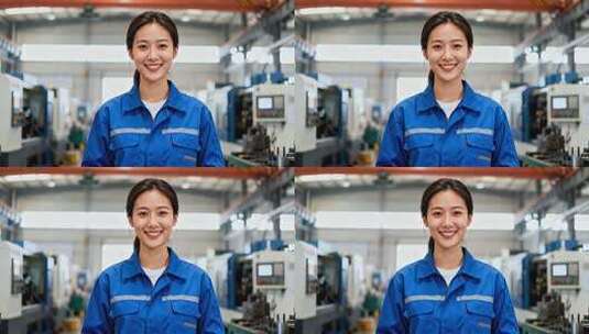 工厂女工人微笑特写高清在线视频素材下载