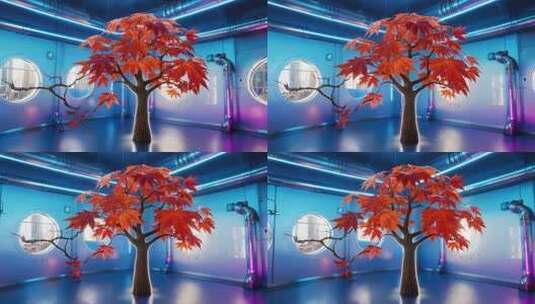 室内红枫树科幻风格素材高清在线视频素材下载