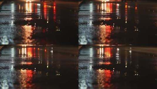 夜晚街道雨后路面光影高清在线视频素材下载