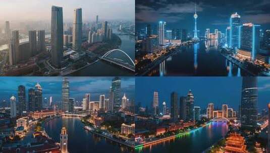 天津海河夜景城市风光高清在线视频素材下载