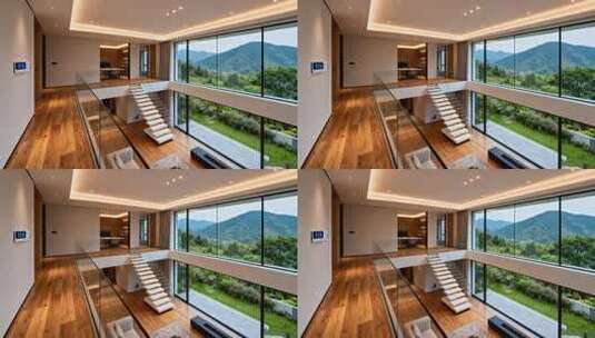 现代别墅室内装修全景高清在线视频素材下载