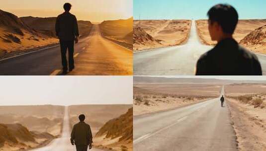 公路上的独行男子高清在线视频素材下载