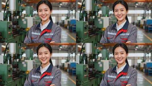 工厂女工人工装工作场景高清在线视频素材下载