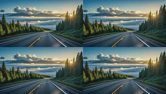 清晨森林公路驾驶第一视角旅行记录视频高清在线视频素材下载