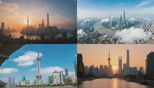 航拍上海城市日出延时高清在线视频素材下载