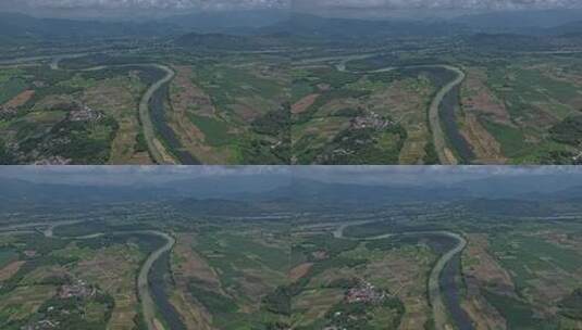 航拍乡村田野与河流景观高清在线视频素材下载