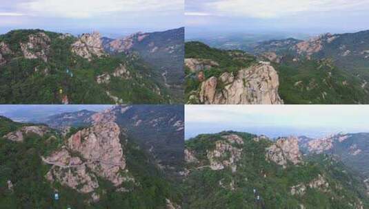蒙山风景区悬崖帐篷缆车航拍高清在线视频素材下载
