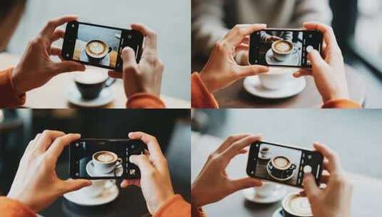 双手持手机拍摄咖啡画面高清在线视频素材下载