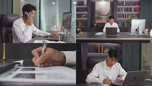 办公室男士打电话电脑打字高清在线视频素材下载