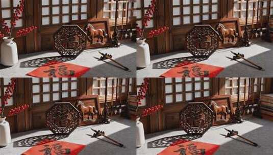 春节过年中式传统福字场景高清在线视频素材下载