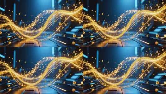 金色粒子光线流动舞台背景素材科技质感4K高清在线视频素材下载