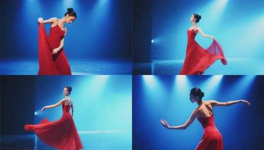 红衣舞者舞台舞蹈高清在线视频素材下载