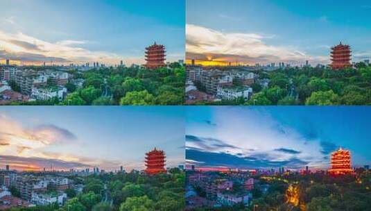 湖北武汉黄鹤楼日落晚霞日转夜延时夜景延时高清在线视频素材下载