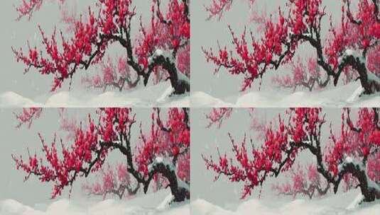 雪中绽放的红梅素材高清在线视频素材下载