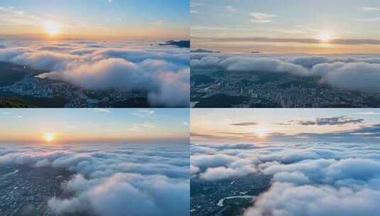 城市云海日出俯瞰景观高清在线视频素材下载