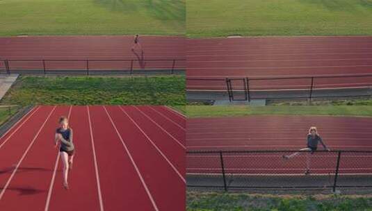 女子在跑道上跑步高清在线视频素材下载