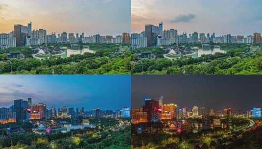 南宁民歌湖景区日转夜延时视频高清在线视频素材下载