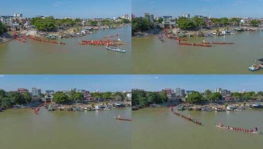 南海九江龙舟出海航拍延时高清在线视频素材下载