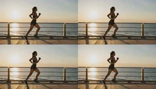 女孩海边跑步运动励志健康生活视频高清在线视频素材下载