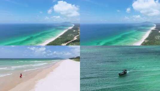 俯瞰碧海蓝天沙滩美景红色裙子高清在线视频素材下载