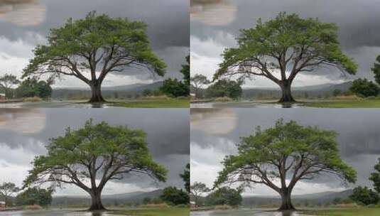 暴雨中独立的大树景观高清在线视频素材下载